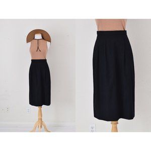 Vintage 80s Wool Black Midi Skirt‎ size 10 | 28 waist